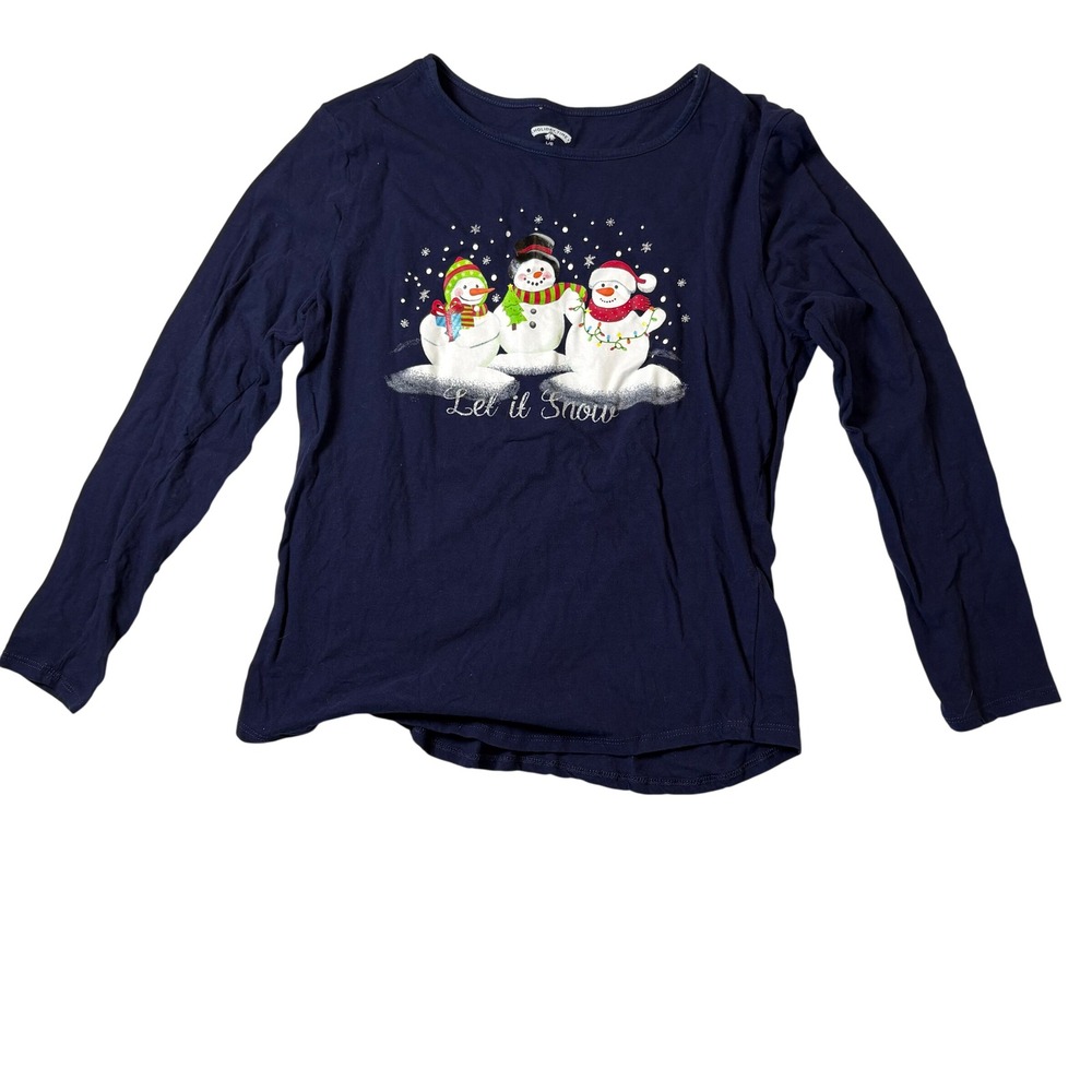 Holiday Time Kids Blue Sapphire Let it Snow Snowman Long Sleeve Tee L 12-14